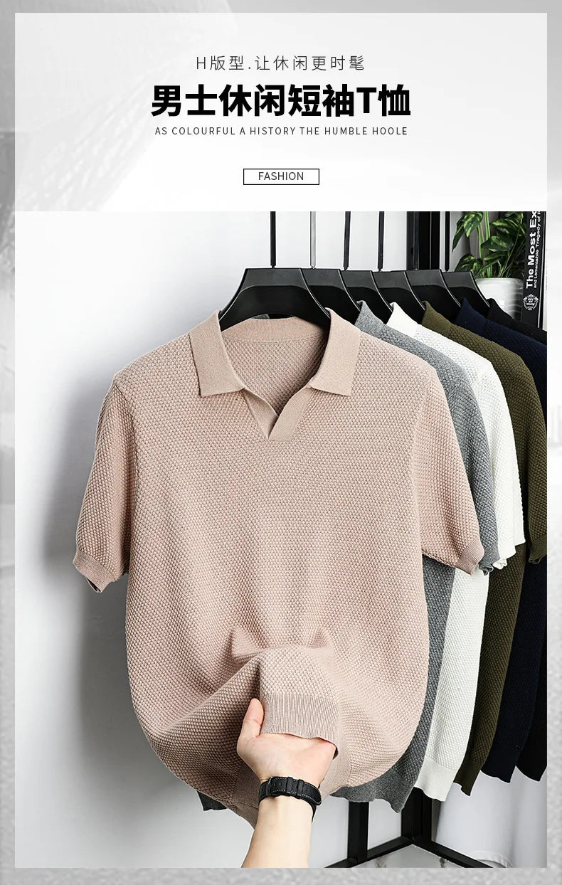 100% Cotton Short-sleeved POLO Shirt Men's Lapel Knitted T-shirt High-end Casual Bottoming Versatile Men's Short-sleeved Men's T