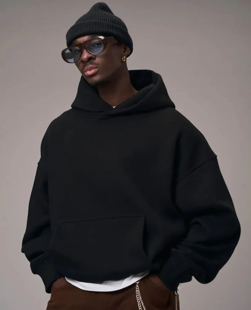 Men Oversized Solid Hoodie Streetwear Loose Pullover Hooded Sweatshirt Casual Hip Hop Basic Pocket Hoodies Women Daily Tracksuit