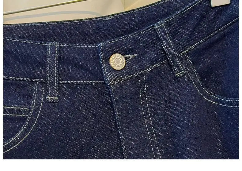 Women's Denim Jeans - Straight Leg with Striped Cuff Detail Classic Five-Pocket Design
