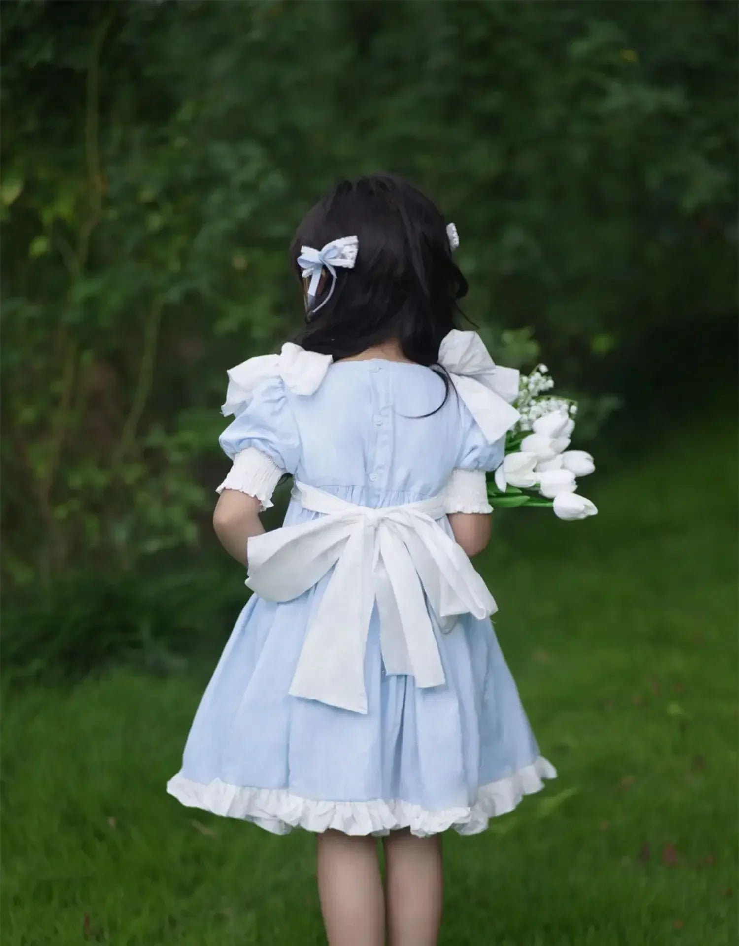 Embroidered Bow Princess Girls Dress