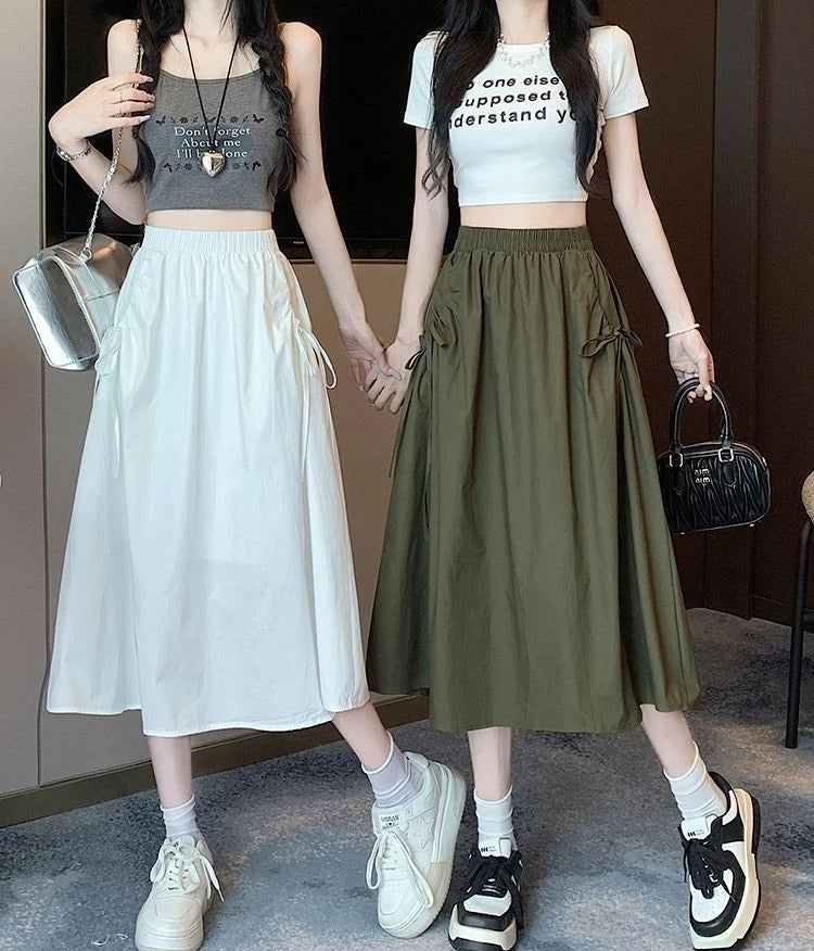 Drawstring Cargo A-Line Midi Skirt