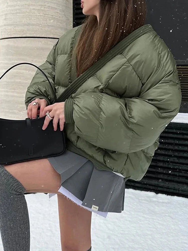 Women winter coats 2024 New in coats Couple style loose V-neck long sleeved top Thick and warm women's coat cotton-padded jacket