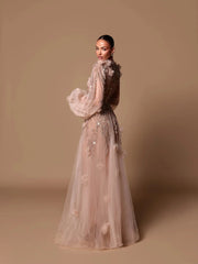 Elegant A Line Romantic High Neck Evening Dress Floral Customized Prom Charming Women Cut Out Sequins Crystals Party Wear