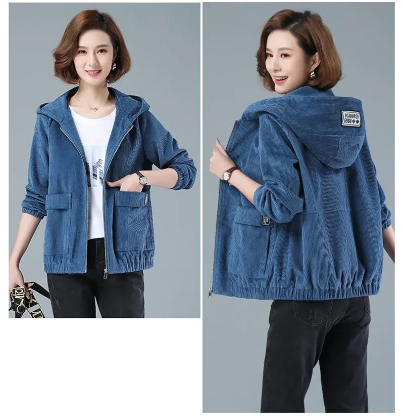 Corduroy Hooded Loose Jacket