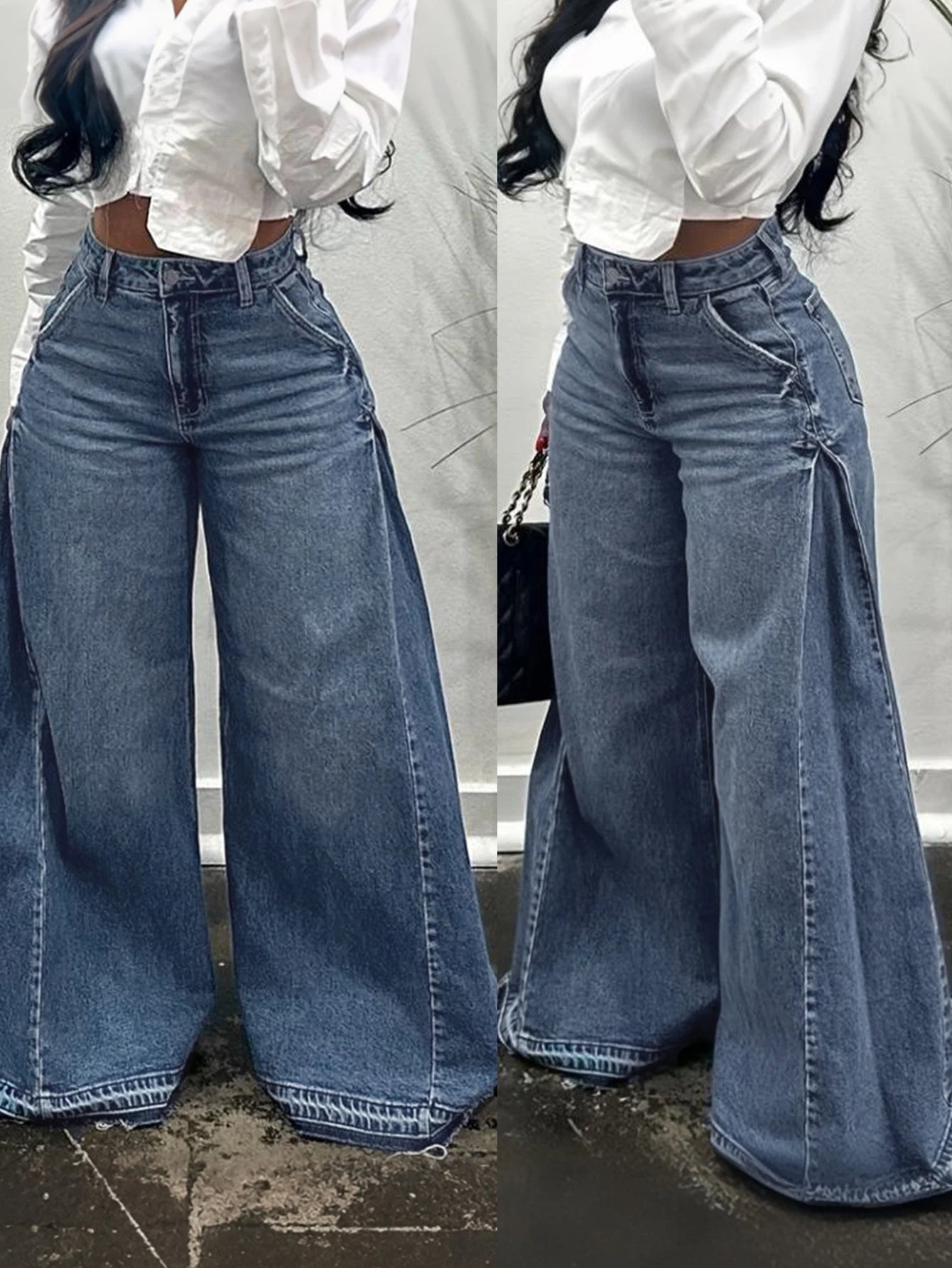 Vintage Wide-Leg Jeans for Women Y2K Niche Design Flared Pants Loose Versatile Floor-Length Trousers
