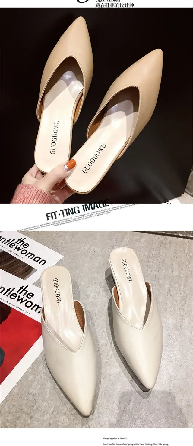 Women High Heels Slippers  Baotou Women Shoes Sexy Pointed Toe Chunky Heels Mules Outdoor Walking Slides Chaussure Femme 2024
