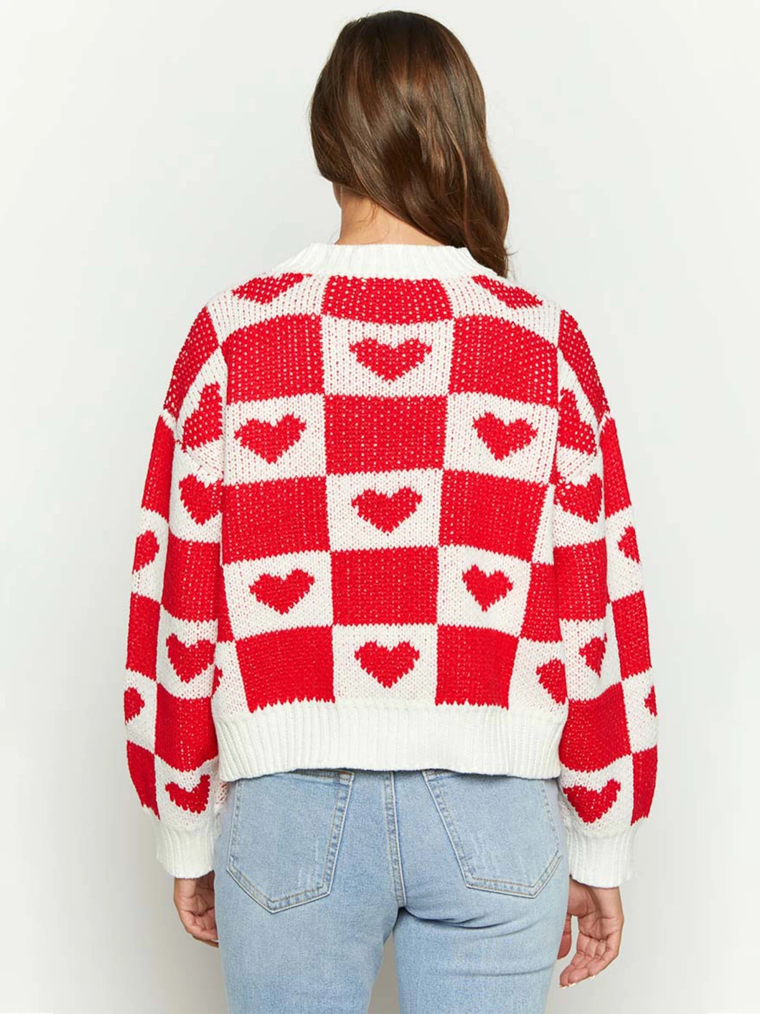 Checker Heart Knit Pullover