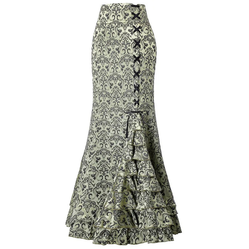 Long Skirts Women Punk Fish Tail Skirt Vintage Gothic New High Waisted Temperament Goth Skirt Festival Party Wear Woman Clothes