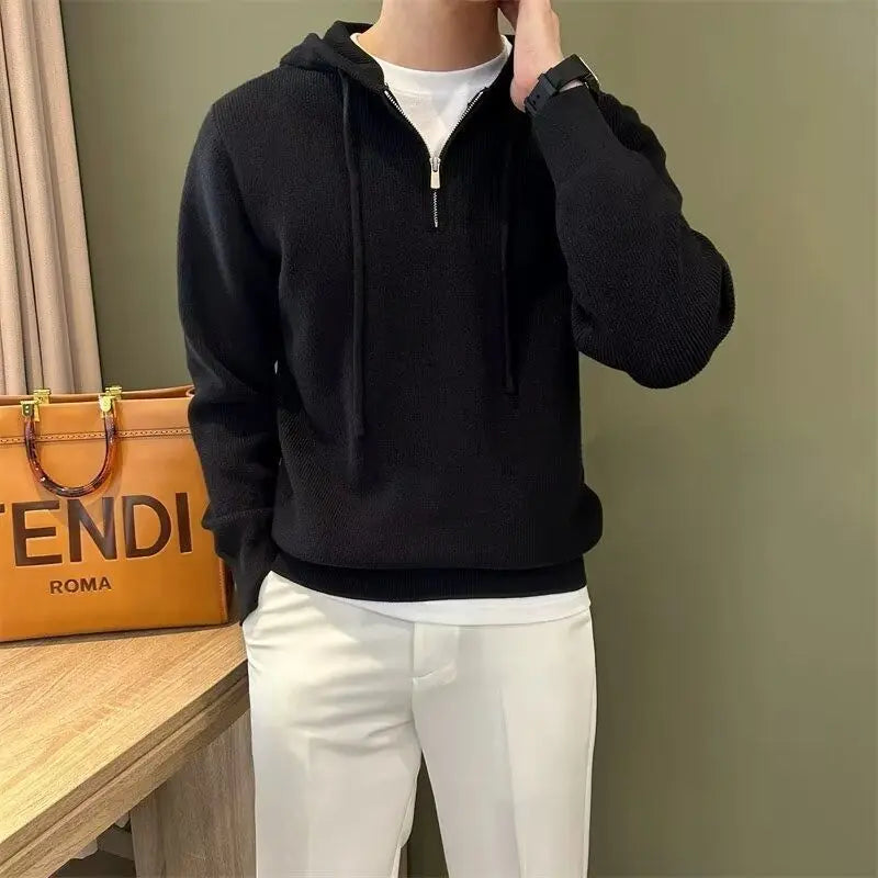 Hooded New Internet Celebrity Men's Sweater Versatile Popular Autumn Winter Solid Color Zipper Bottoming Trendy Hoodies Casual