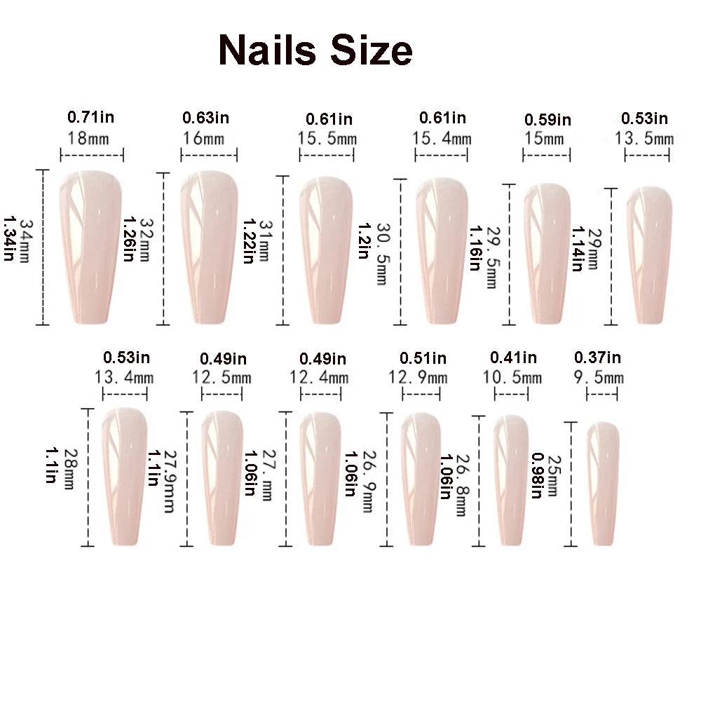 Medium long fake nails for women girls pink white black red blue brown polka dots design almond ballet tips press on false nail