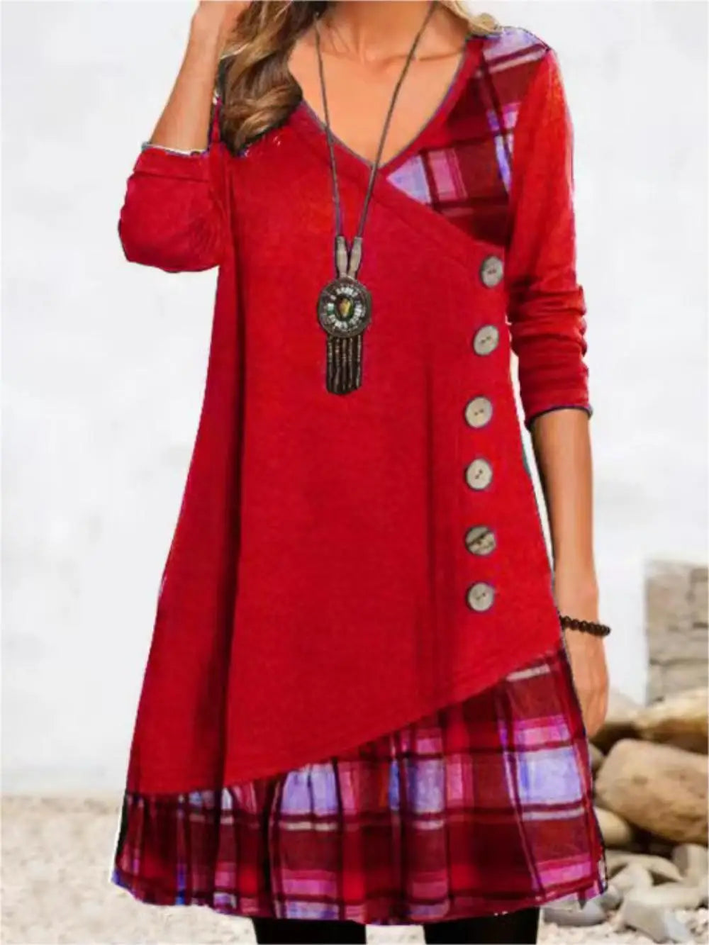 Loose Fit V-Neck Long Dress