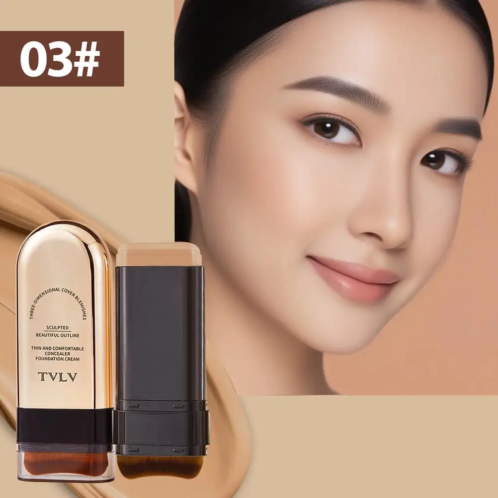 Waterproof Concealer Foundation Stick With Brush - All-in-One Long-Lasting, Oil Control, Brightening Makeup Natural Matte Finish