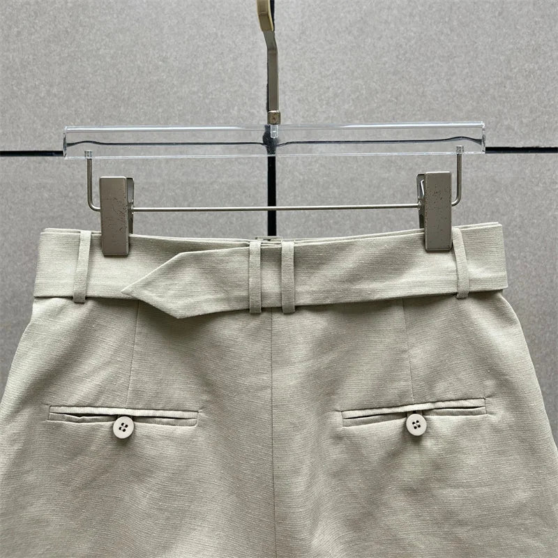 women's shorts New high waisted slim mini pants for summer 2026 linen blend casual shorts Belt decoration shorts women's pants