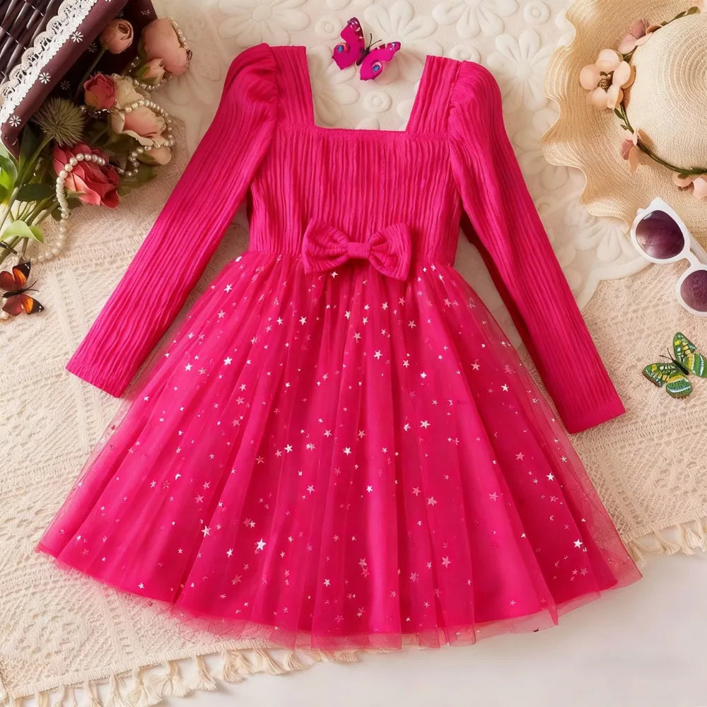 Christmas Bow Princess Girls Dress