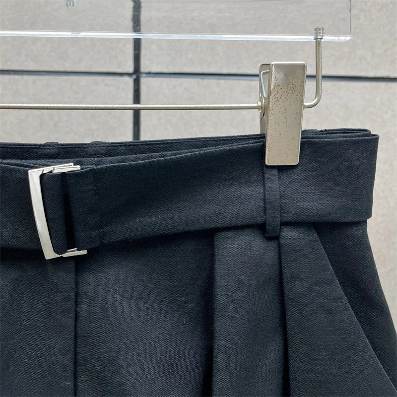 women's shorts New high waisted slim mini pants for summer 2026 linen blend casual shorts Belt decoration shorts women's pants