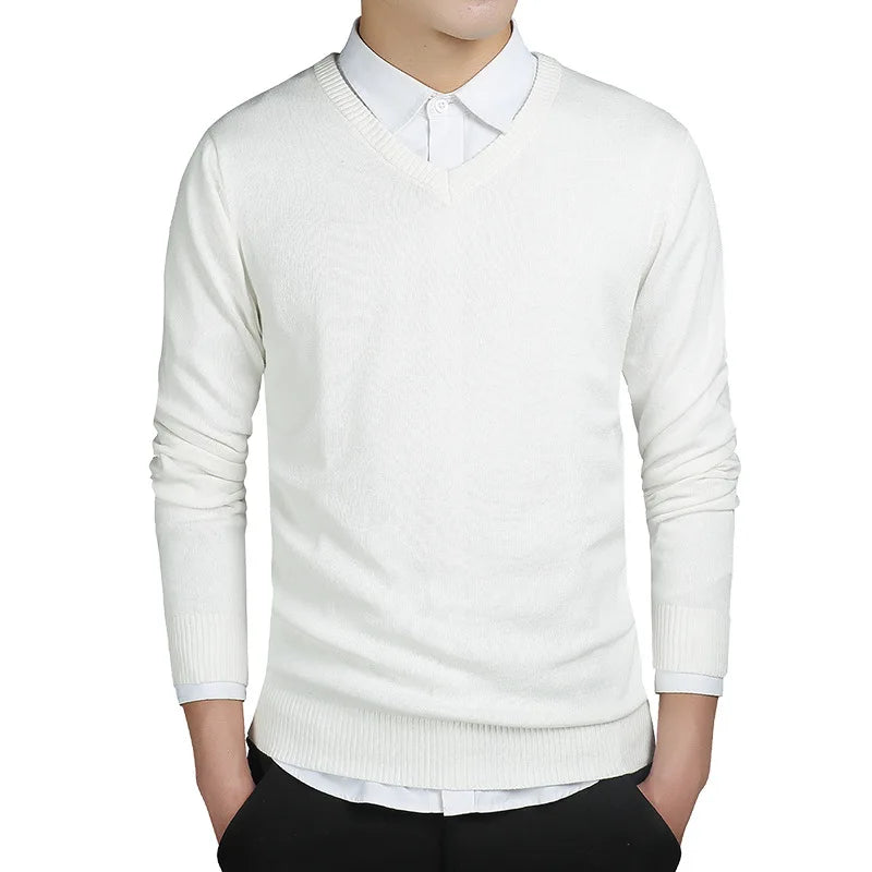 Sweater Men 2026 Autumn Casual Pullovers Men V-Neck Solid Cotton Knitted Brand Clothing Slim Fit Male Sweaters Pull Homme