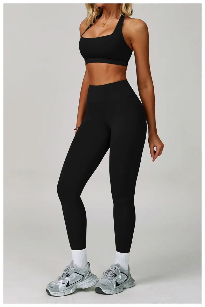 TRY TO BN Gym Sets Woman 2 Piece Yoga Backless Top Women's Tracksuit High Waisted Leggings Butt Lifting Fitness Workout Clothes