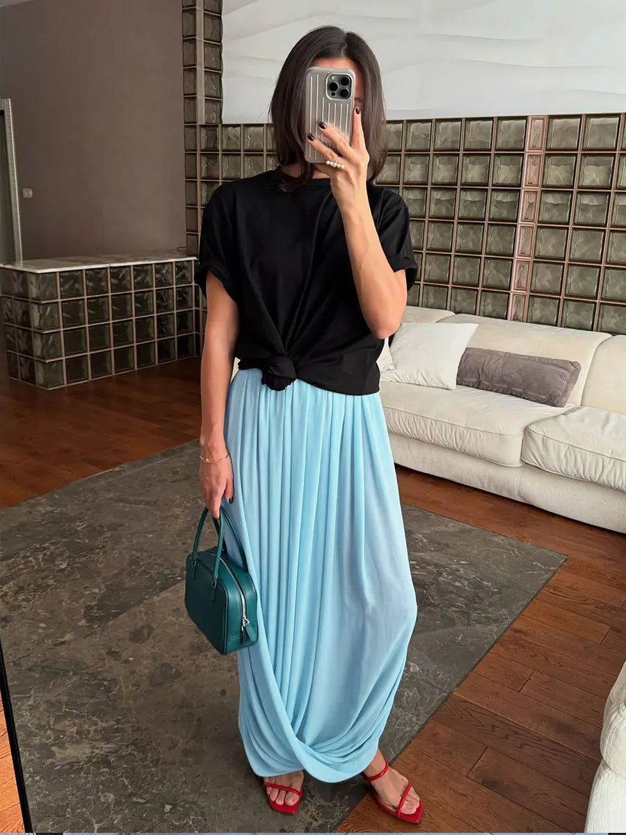 Irregular Skirt for Women Spring Summer New Elegant Street Style Skirt Women's Fashion Loose Ruched Draped Side Split Maxi Skirt