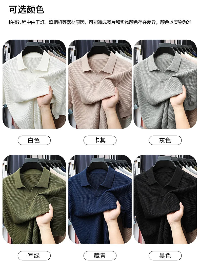 100% Cotton Short-sleeved POLO Shirt Men's Lapel Knitted T-shirt High-end Casual Bottoming Versatile Men's Short-sleeved Men's T