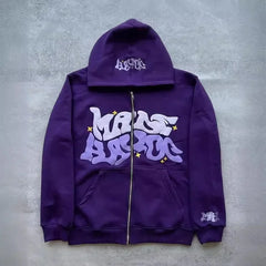 Hooded zipper hoodie with retro American-style letters, unisex, suitable for pairing with a millennial-style jacket