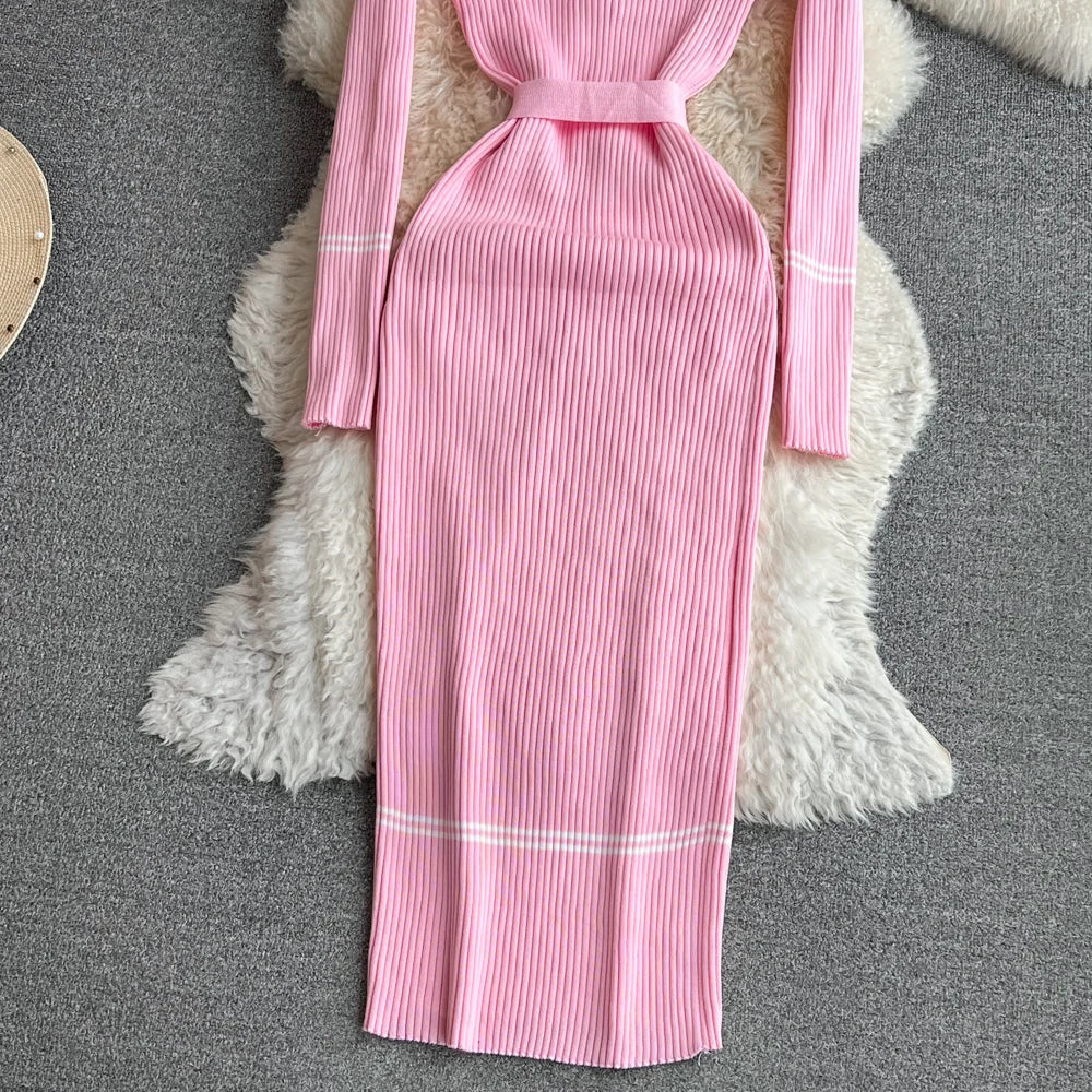 Elegant Rib Knit Pencil Dress
