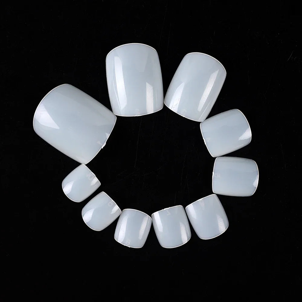 False Toes Nails French Square Nature White Clear Fake Toe Nails Feet Nail Tips Artificial Press on Toenails for Women Makeup