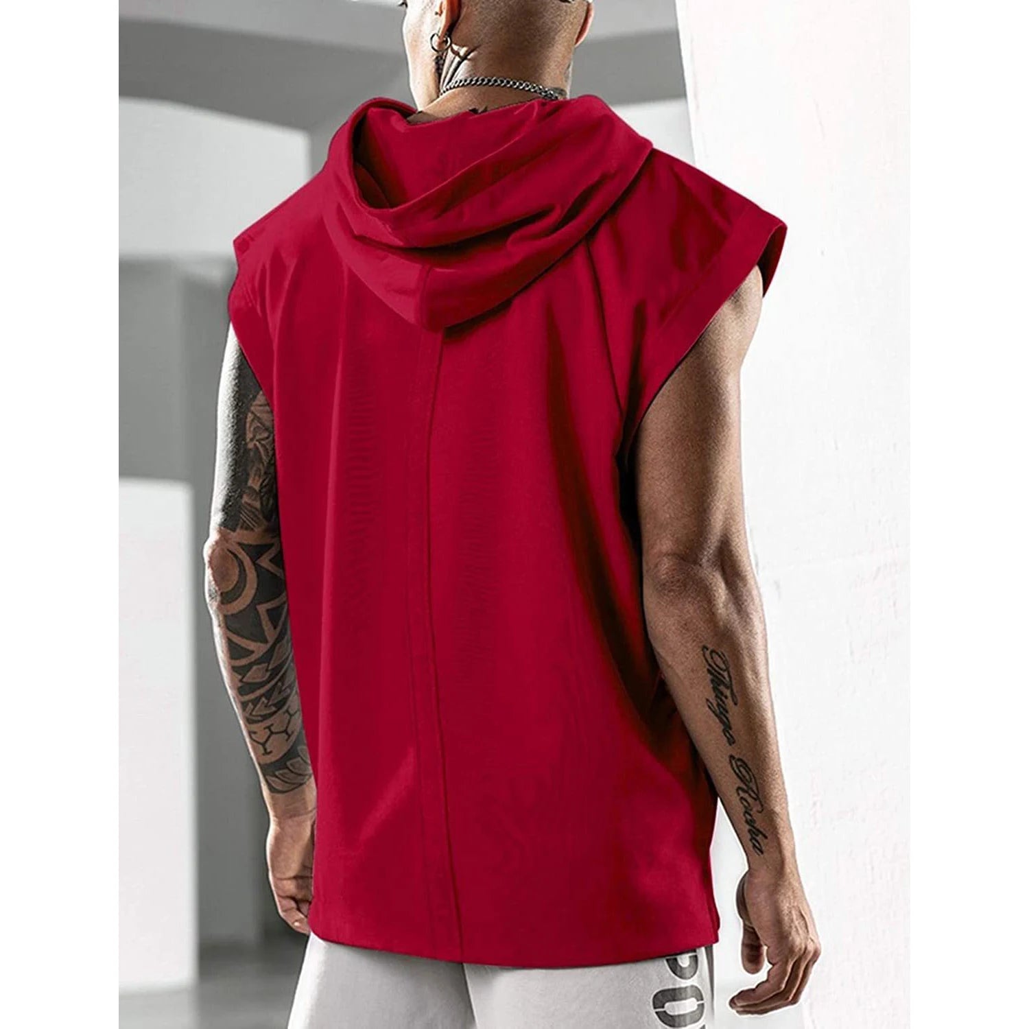 2026 Men Tank Top  Fitness Training Pullover Leisure Fashion Sleeve Men's Hooded Vest Solid Color Tank Tops For Male