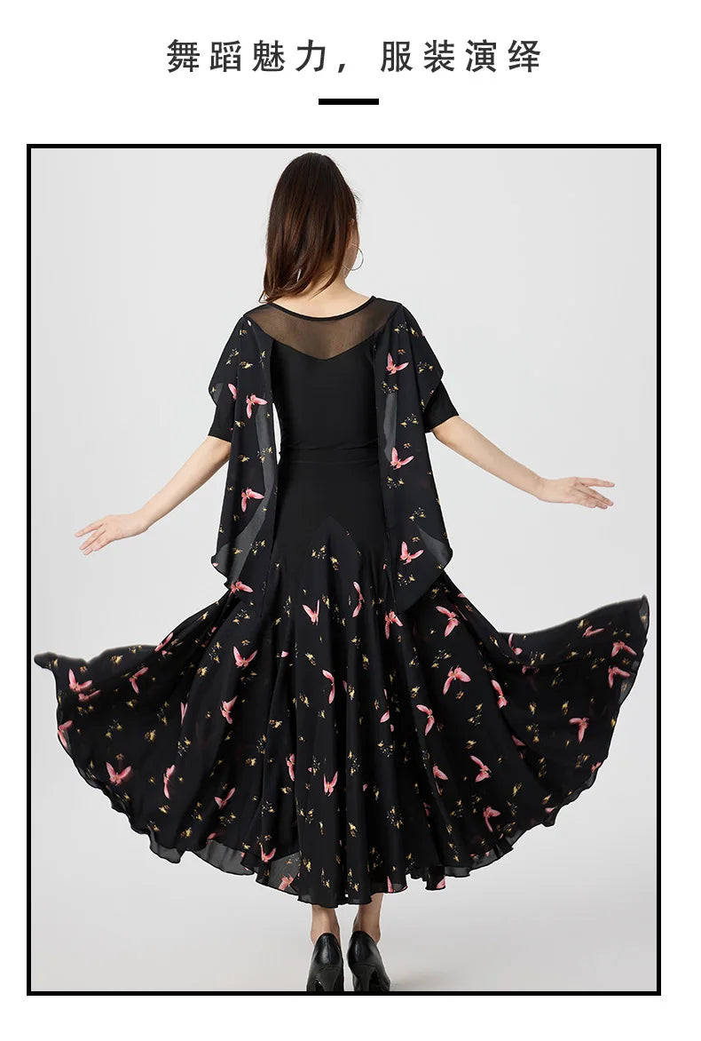 Dancewear Women Tops Summer Fashion Print Latin Line Dance Costume New Products Ballroom Dance Women Top Training Clothes Black