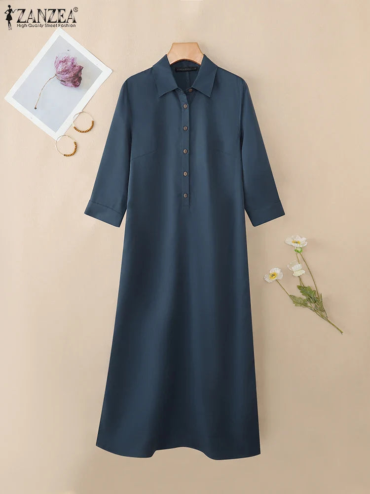 Elegant Lapel Solid Midi Dress