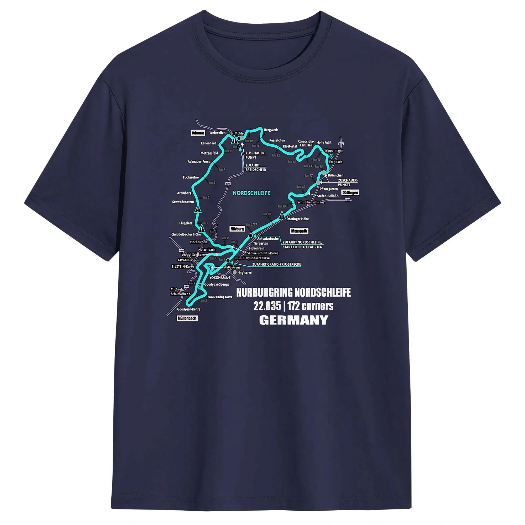 Men T-Shirt Nürburgring Nordschleife Germany Track Map Photographic Blue Print T Shirts Trending Beach Tees  Casual 1Cotton Tops