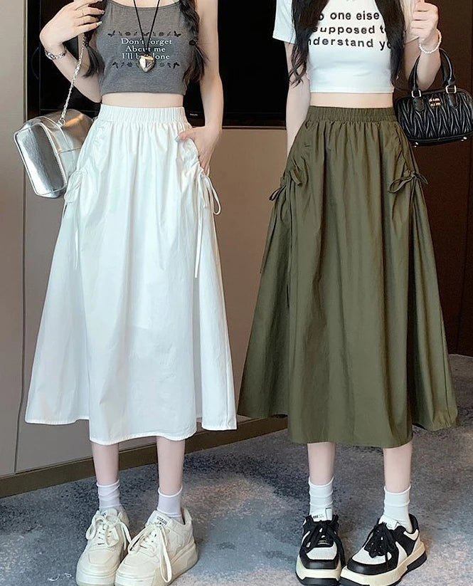 Drawstring Cargo A-Line Midi Skirt