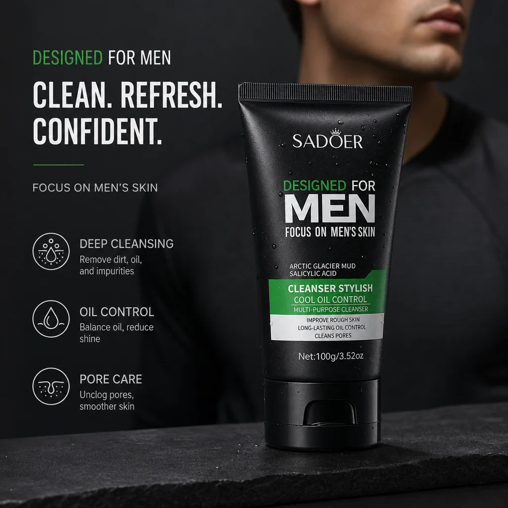 Men Glacier Mud Salicylic Acid Cleanser Long Oil Control Deep Purify Pores Wash Daily Grime Soft Coarse Skin Facial Cleanser