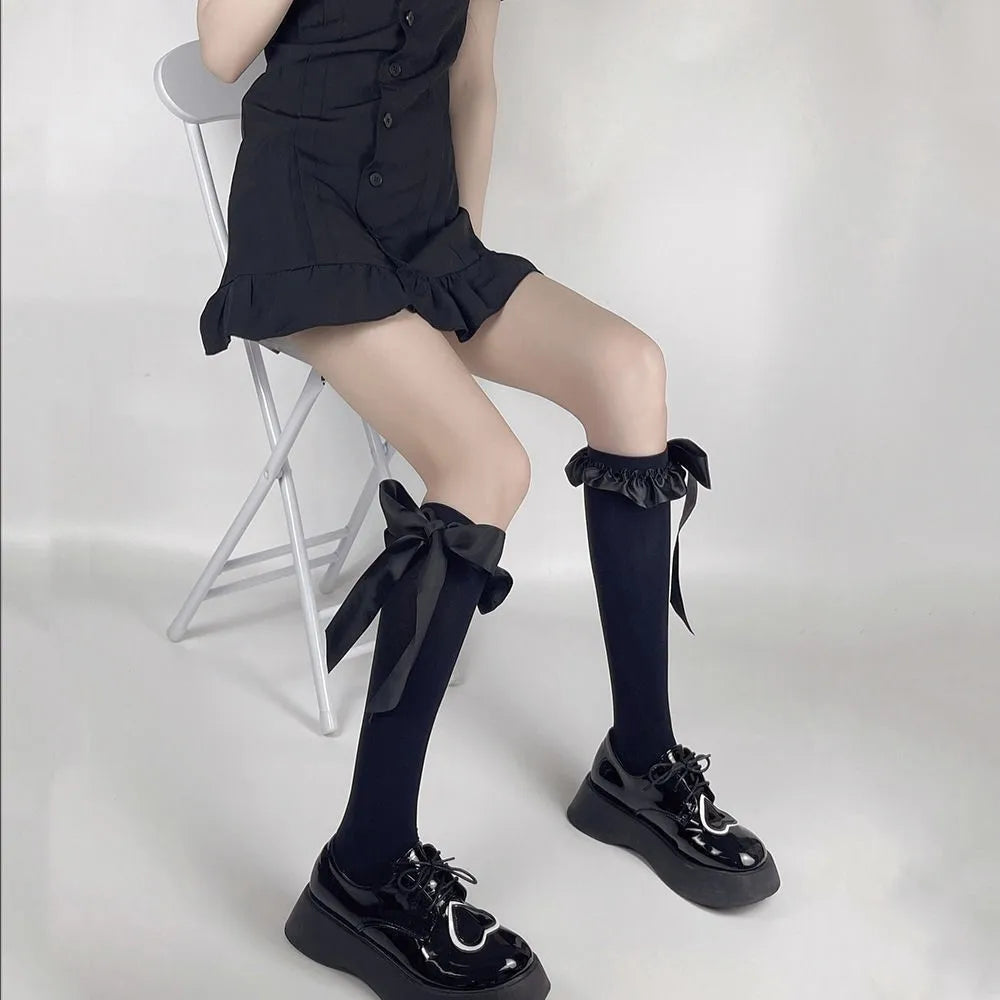 Lace Ribbon Knee High Socks