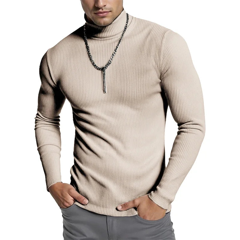 Striped Turtleneck Knit Sweater