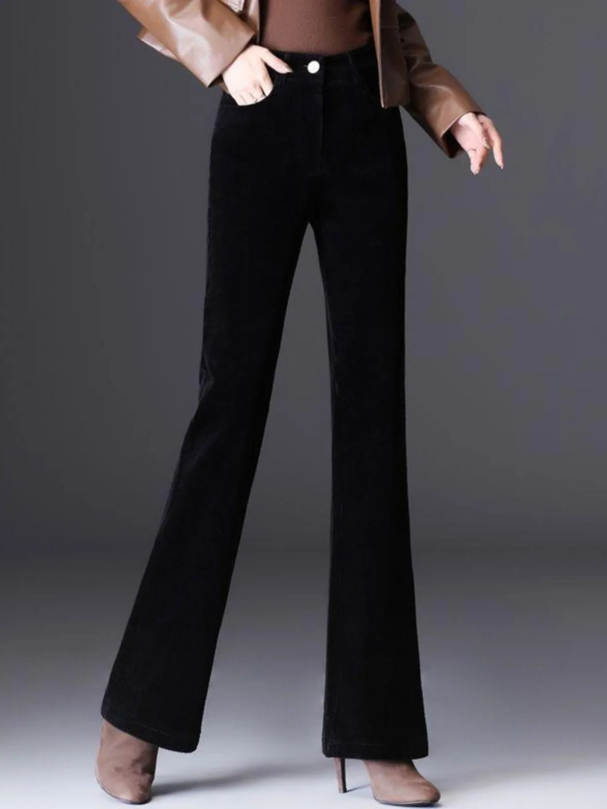 High Waist Corduroy Women's Pants Spring Autumn Winter Fashion Micro Flared Casual Trousers Slimming Warm Long Pants