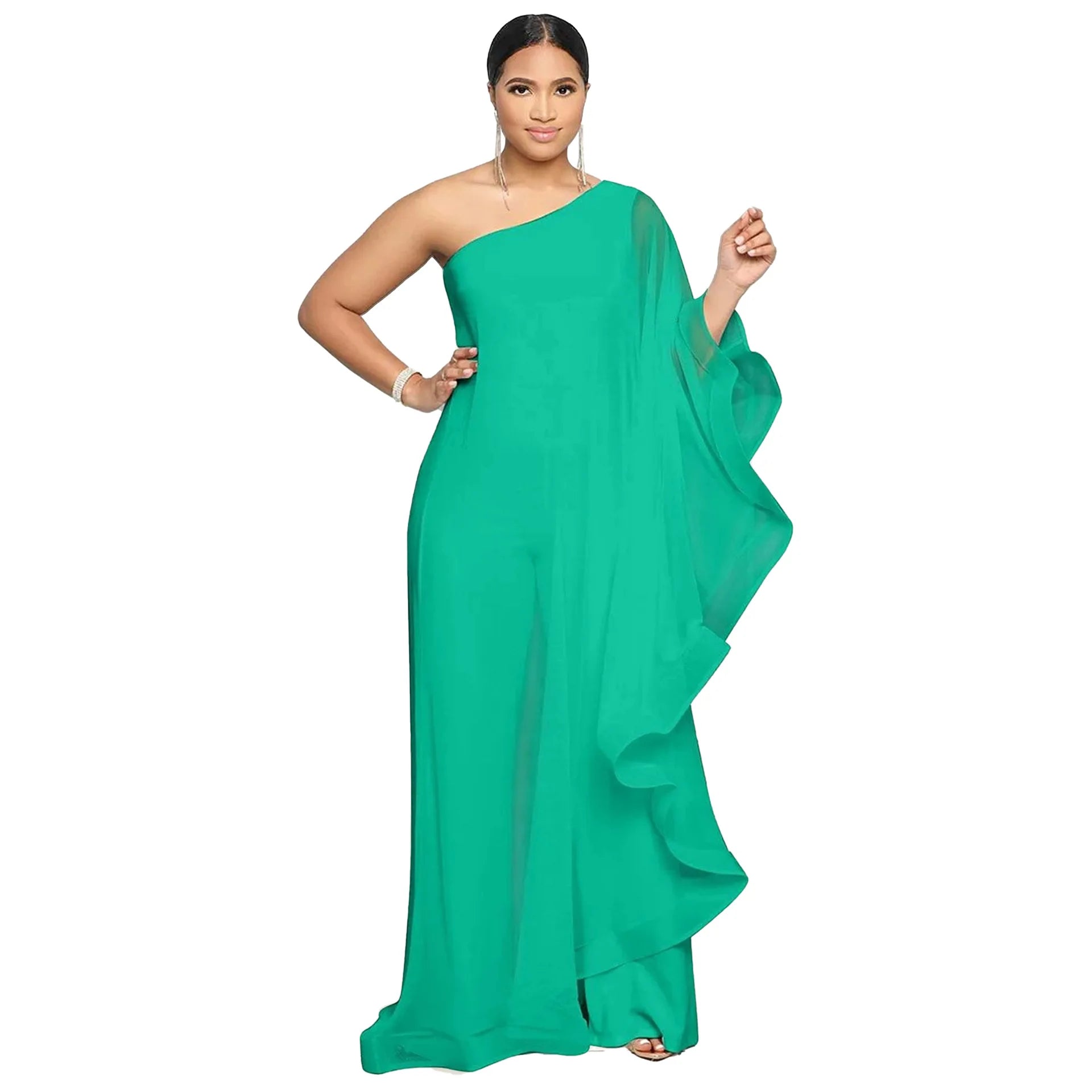 Women One Shoulder Jumpsuit Ruffle Long Sleeve Elegant Solid Aysmmetric Fashion Autumn Rompers Casual Party Club Jumpsuits 2024