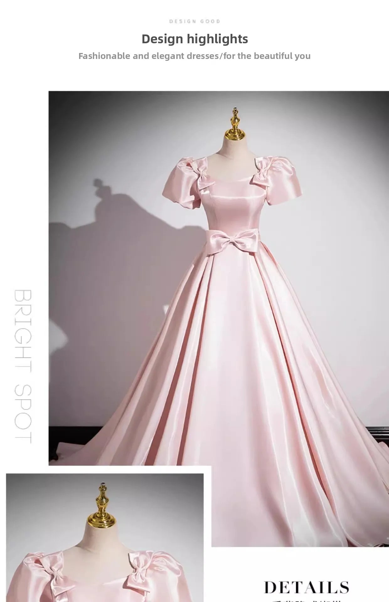 Elegant Party Evening Dress for Women 2026 New Pink French Satin Fashion Chorus Adult Ceremony Fashion Show Banquet Dress