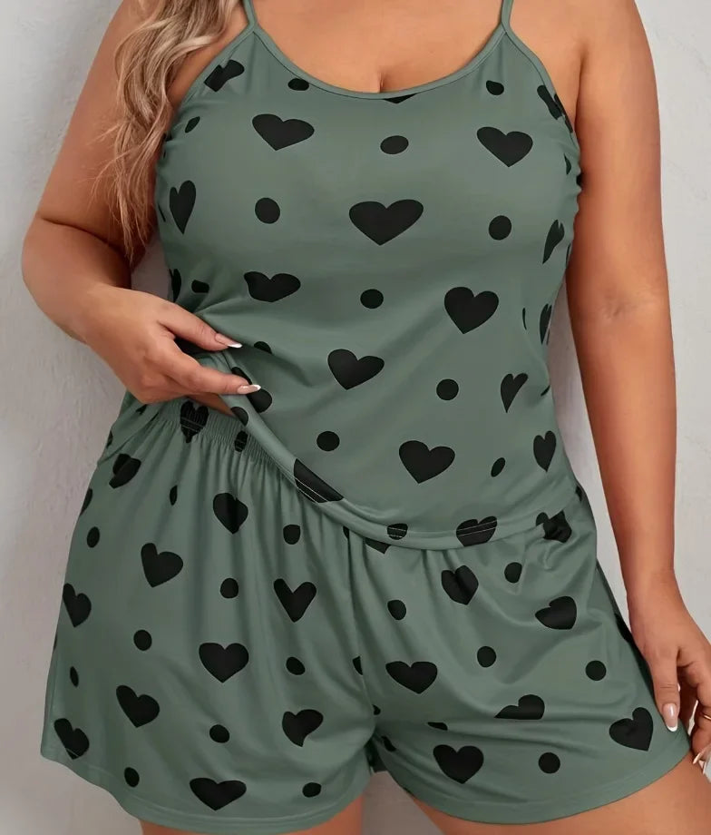Plus Heart Print Pajama Set