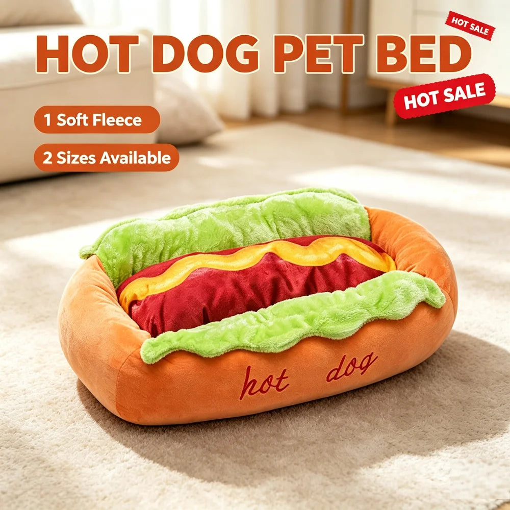 Hot Dog Pet Bed for Small Dogs Cats Soft Fleece Indoor Sleeping Nest Raised Support Cozy Puppy Cushion Home Pet Supplies
