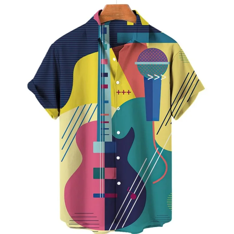 Hawaiian Music Print Shirt Men