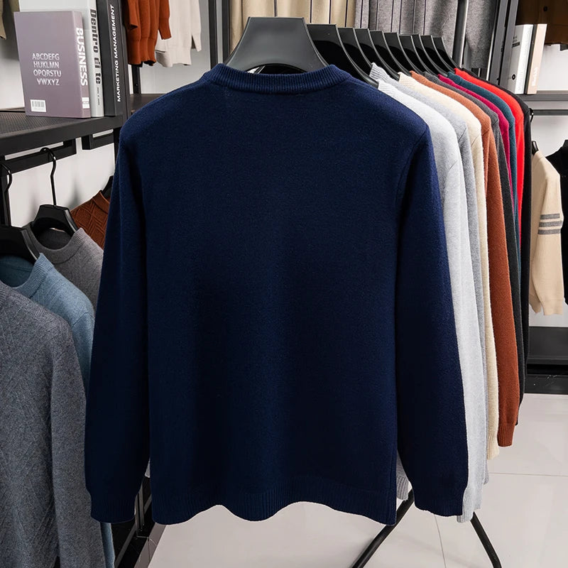 New Sweatwear Men's V Neck Basic Solid Color Sweaters Round Neck Elastic Pullovers Warm Autumn Knitted Oversized Sweater Men
