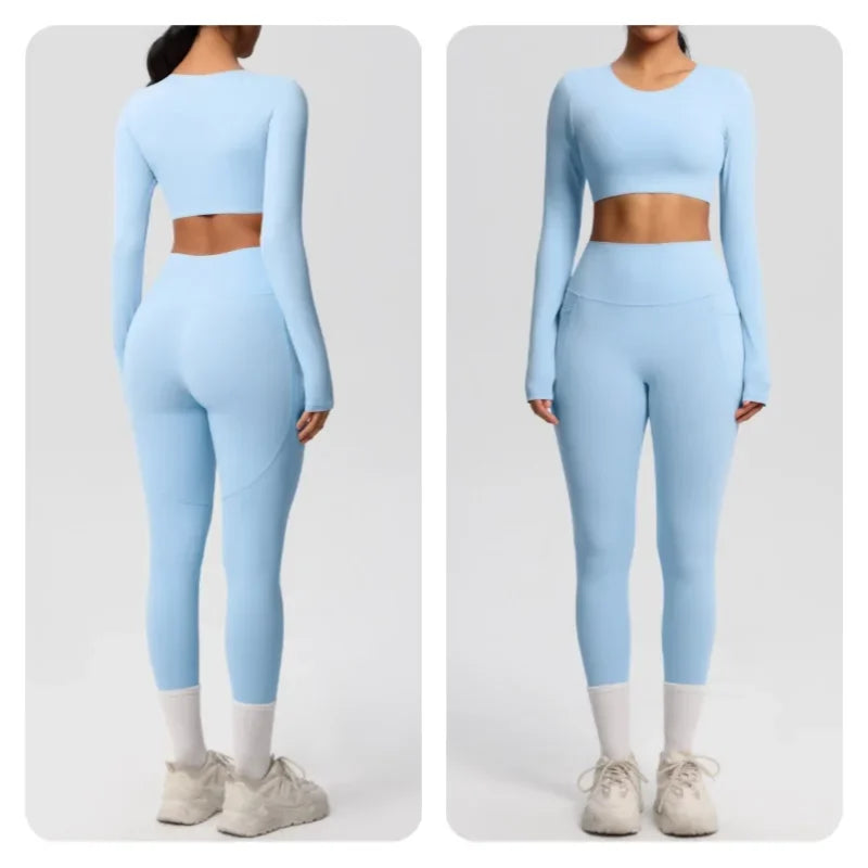 Yoga Gym Set Women Sports Impact Longline Strappy Top Fitness Overalls Sets Womens 2 Piece Sportswear Woman Gym Leggings Solid