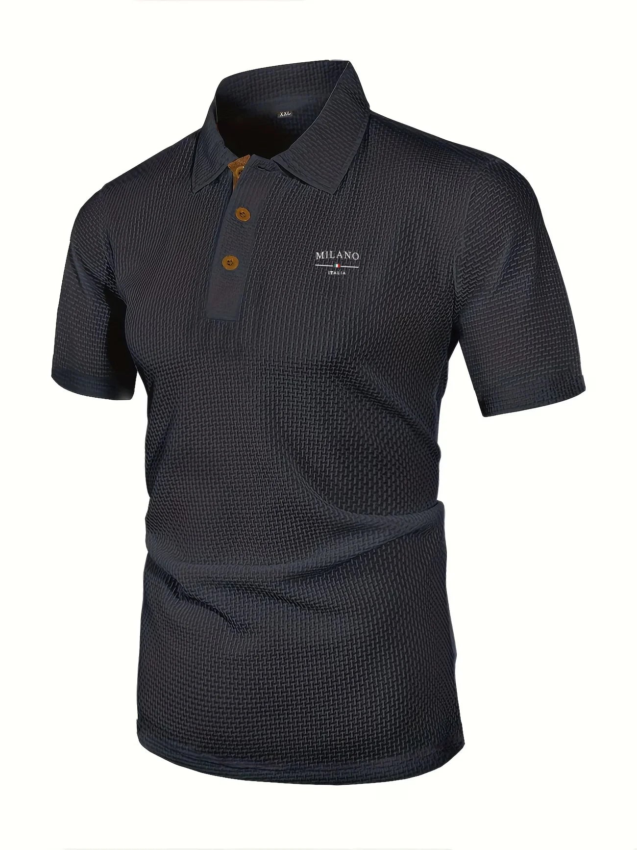 MILANO ITALIA Men's Textured Polo Shirt with Contrast Placket and Buttons