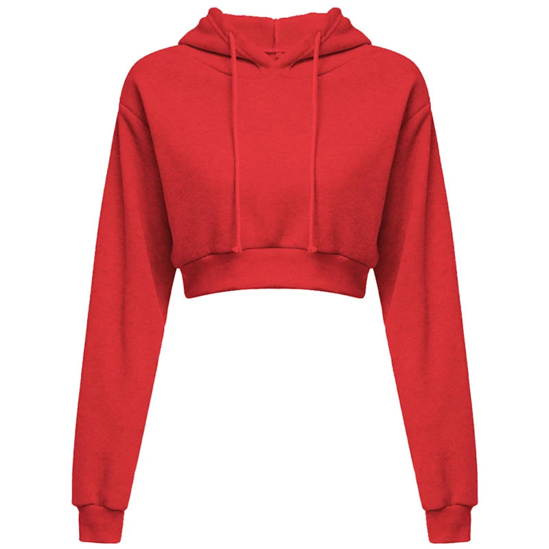 Cropped Hooded Pullover Sweatshirt Women
