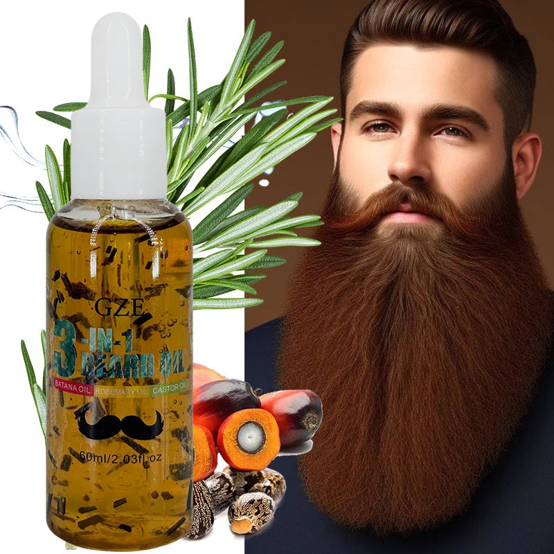 GZE 3-in-1 Beard Oil for Care - Moisturizes Beard & Conditions Skin - Eliminates Flakes - For Men with Short or Long Facial Hair
