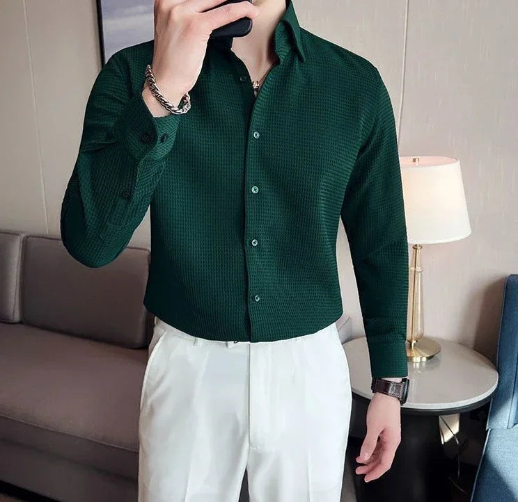 Slim Waffle Business Shirt Men