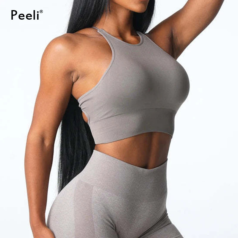Embrace Seamless Sports Bra Women Backless Gym Bra Tops Padded Yoga Bras Push Up Running Sports Bras Workout Bralette Sportswear