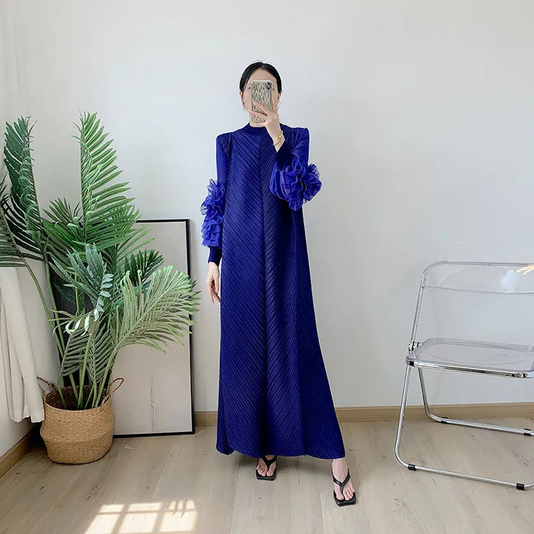 Women Elegant Evening Party Dresses 2025 Summer New Solid Colour Classic Long Sleeve Plate Flower Design Prom Dresses Female