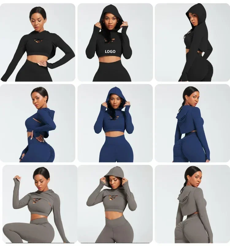 Ensemble Female 3 Pieces Yoga Set Gym Workout Clothes for Women Sport Long Sleeve Hoodie Sweater Active Wear Sport Set Tracksuit