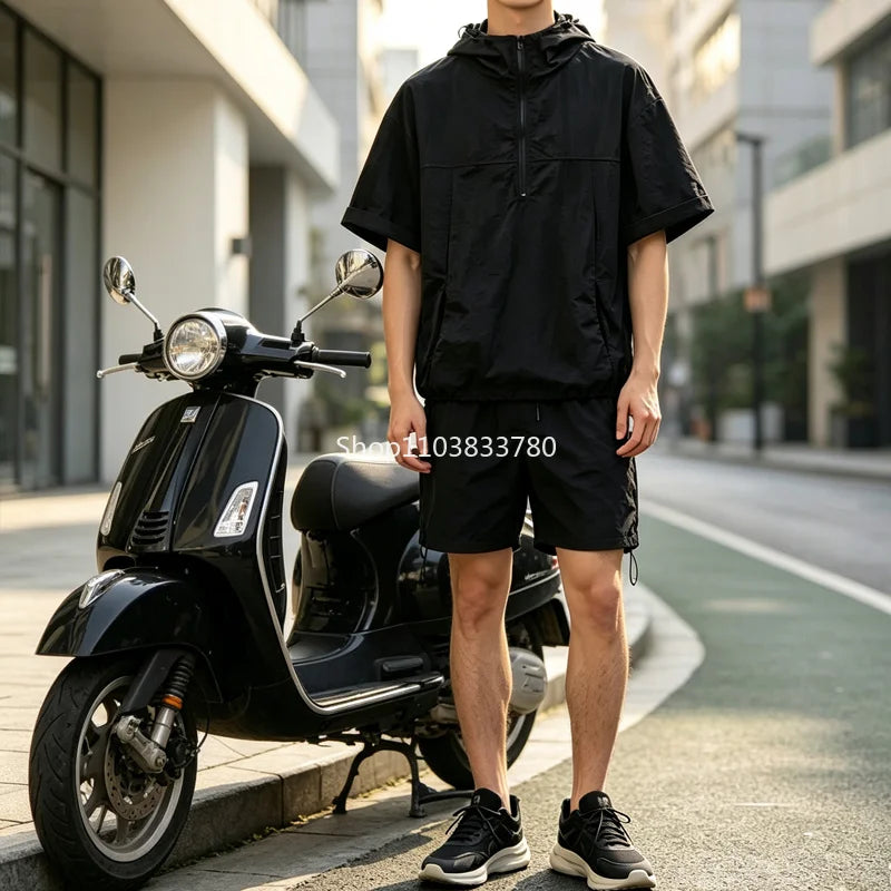 Men's Two-piece Sportswear Short Sleeved T-shirt and Pants Set Running and Fitness Sportswear Male Summer Men Tracksuit Oversize